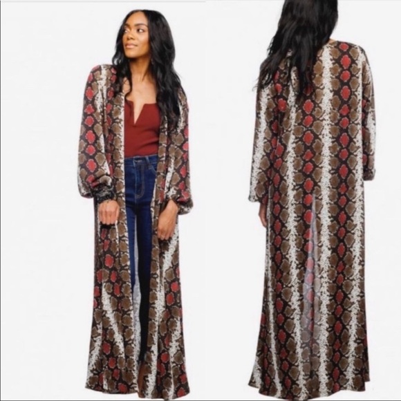 Buddy Love Tops - Buddy Love Snakeskin Long Sleeve Duster Kimono